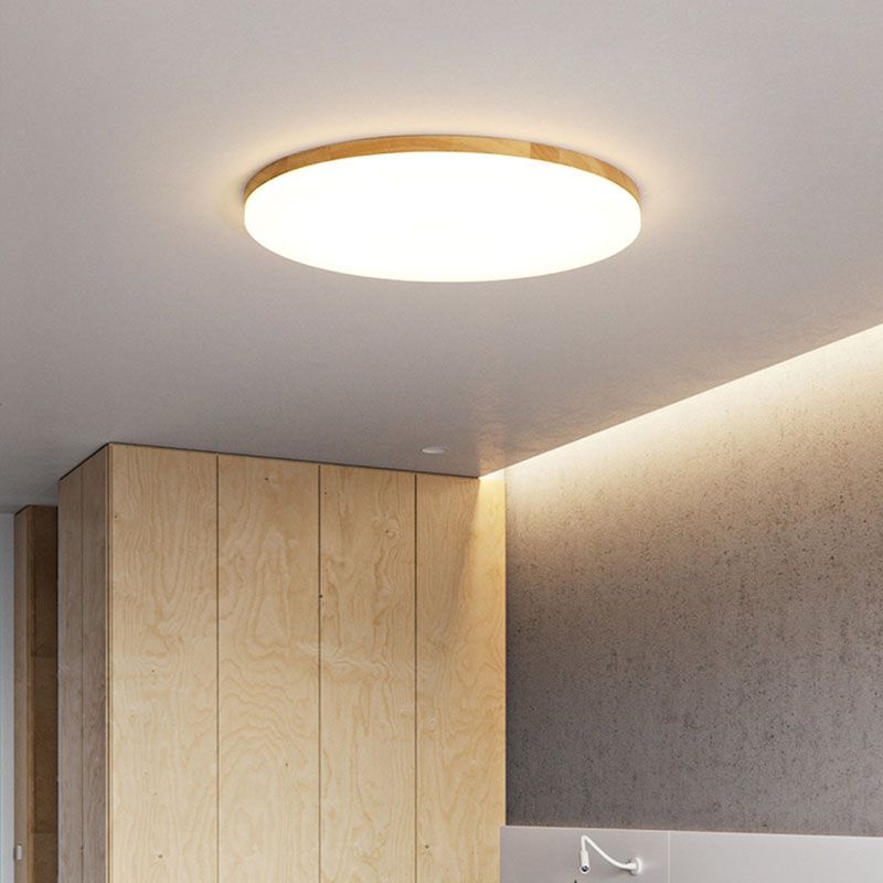 Wooden Circular LED Ceiling Light Acrylic 1-Light Flush Mount for Bedroom