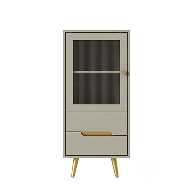 Modern Storage Cabinet Faux Wood Display Cabinet with Glass Doors and 2 Drawer for Bedroom