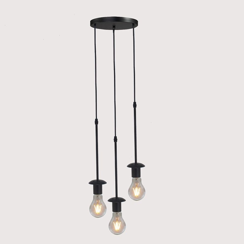 Iron Exposed Bulb Drapes Ceiling Light Loft 5/10 Heads Bistro Multi Light Pendant Lighting in Black, Round/Linear Canopy