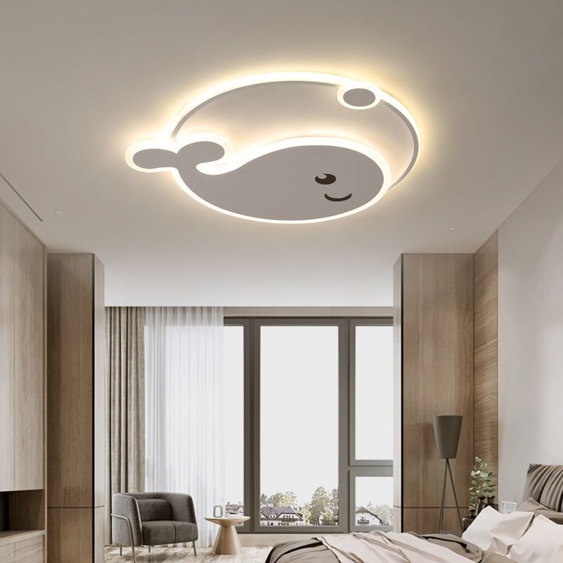 Whale Shape Flush Light Modern Style Metal 2 Light Flush Mount for Bedroom