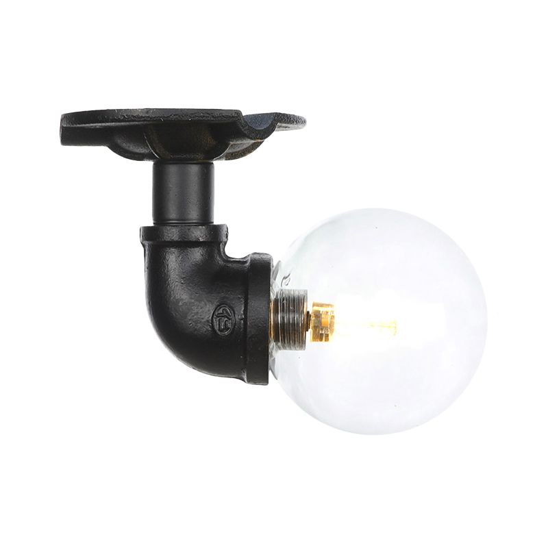 Clear Glass Ball Semi Flushmount Vintage 1 Head Hallway LED Ceiling Flush Mount in Black