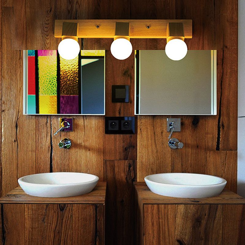 Modern Mirror Front Light Multi Lights Vanity Light with Wood for Bathroom