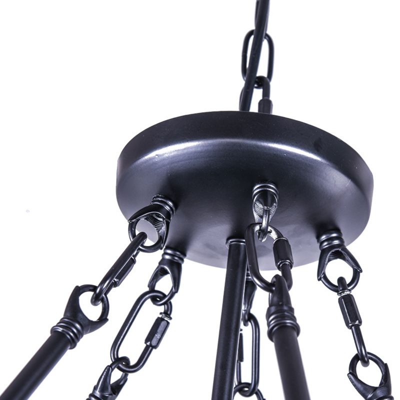 Industrial Vintage Drum Pendant Light Wrought Iron 5-Light Hanging Lamp for Dining Room