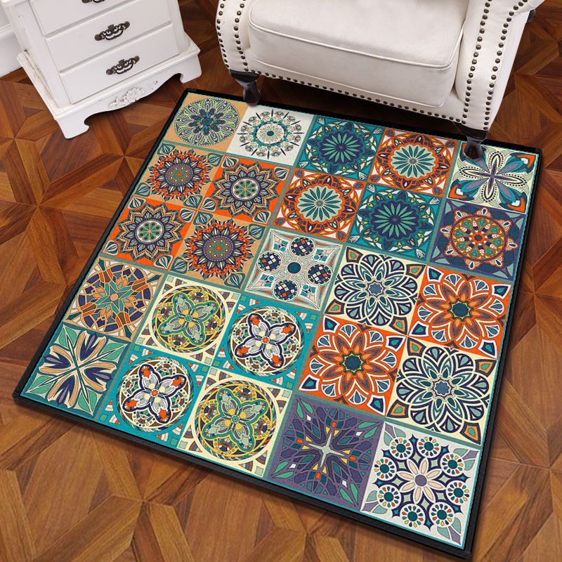 Mandala multicolor Mandala Rug polipropileno Turca Turca Alfombra sin deslizamiento Alfombra lavable de máquina resistente a las manchas para dormitorio