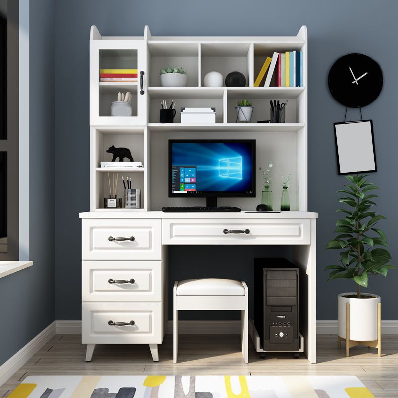 Contemporary Student Table with 4 Drawers and Wooden Storage Shelves