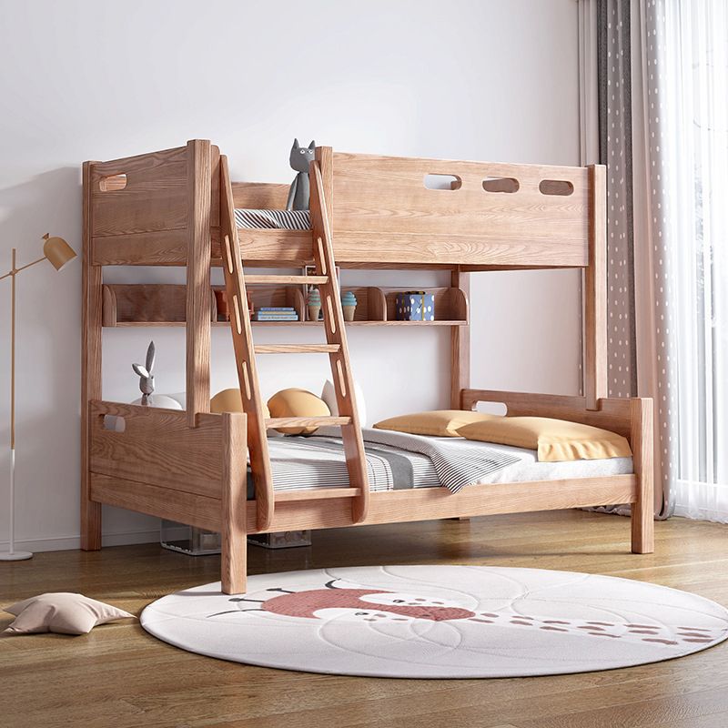 Solid Wood Bunk Bed Frame in Natural with Bookcase and 2 - Drawer