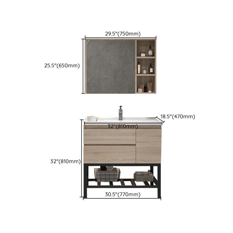 Wall-Mounted Bath Vanity Single Sink Door Rectangle Mirror Bathroom Vanity with Drawers