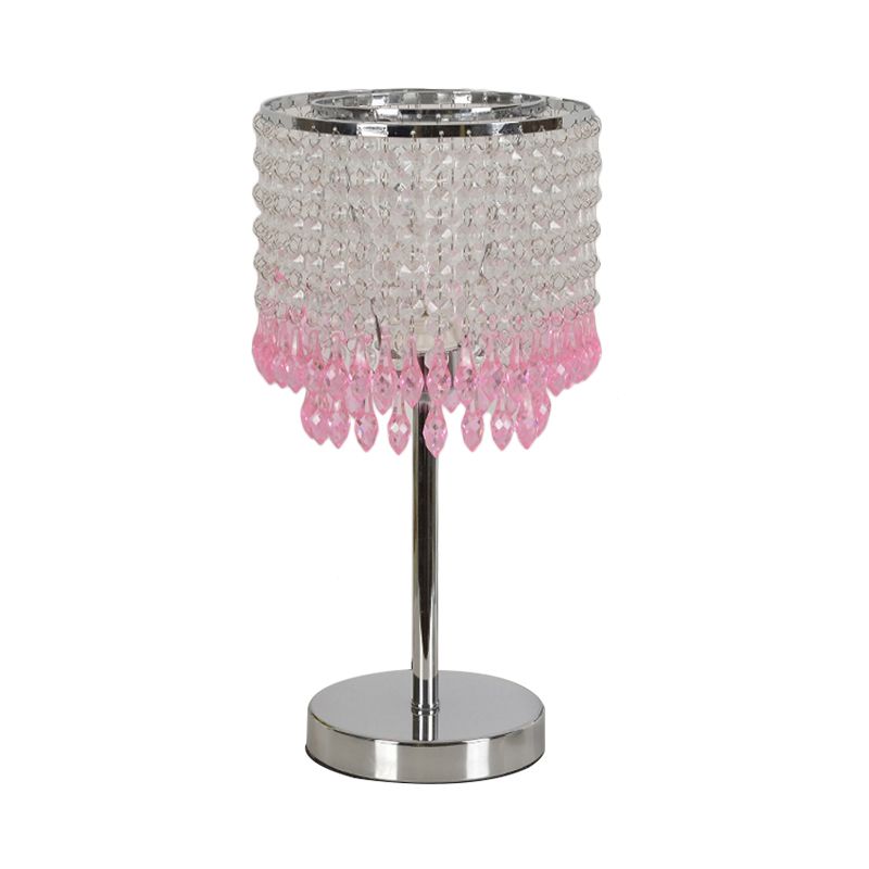 Crystal Beaded Red/Pink/Purple Table Lamp 2 Tiers Tassel Single-Bulb Modernist Nightstand Light for Bedside