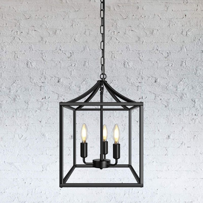 Industrial Vintage Square Adjustable Pendant Light Wrought Iron Ceiling Light for Dining Room