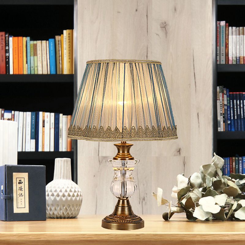 Flared Fabric Desk Lamp Modern 1 Head Gold Table Light with Sculpted Metallic Base