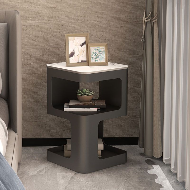 Glam Accent Table Nightstand Metal/Stone Night Table for Bedroom