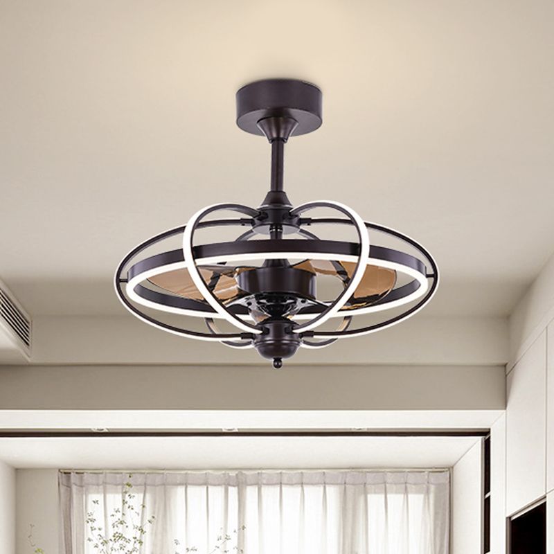 3-Blade Metal Geometry Semi Flush Mount Modernism 26" Wide LED Brown Ceiling Fan Light Fixture