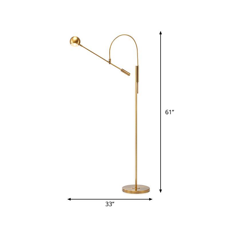 Arch/Right Angle Swivelable Floor Lighting Postmodern Metal 1-Light Gold Standing Lamp with Dome Shade