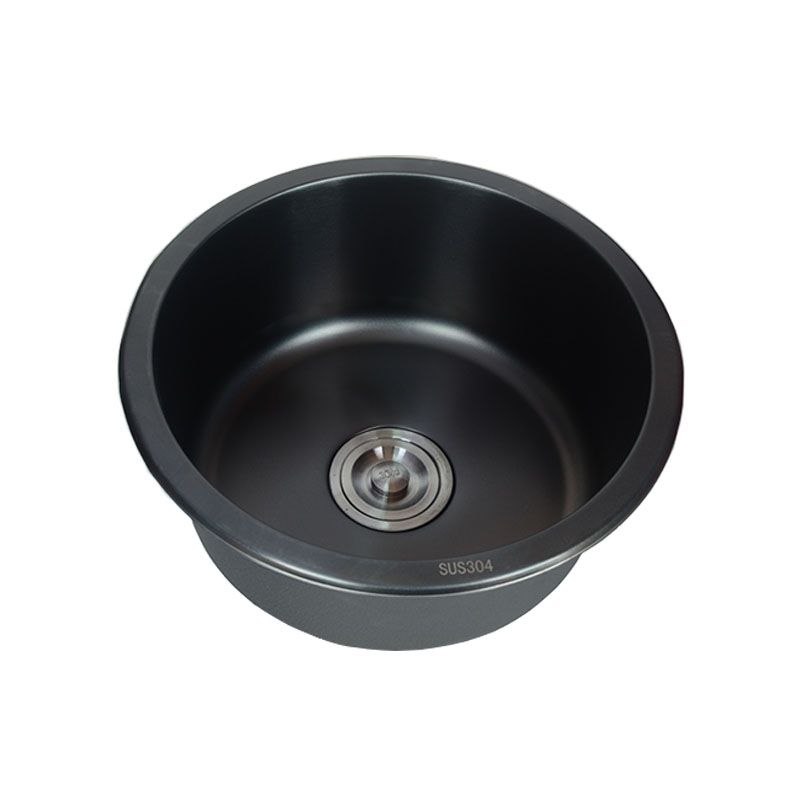 Stainless Steel Round Sink in Black Single Bowl Undermount Sink with Basket Strainer