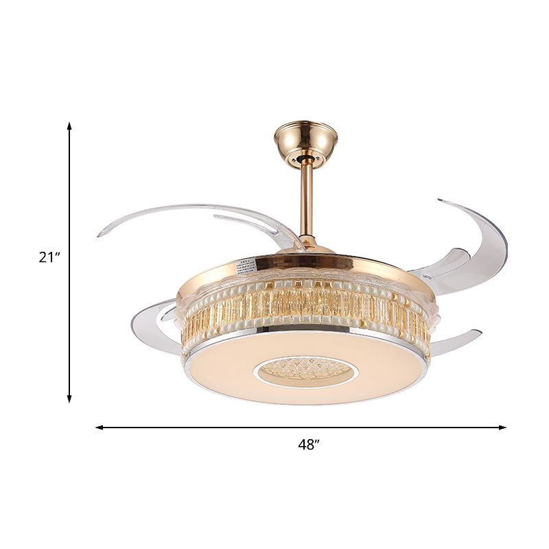 Concave Carved Semi Flush Light Contemporary Gold Finish LED Crystal Block Ceiling Light with Fan