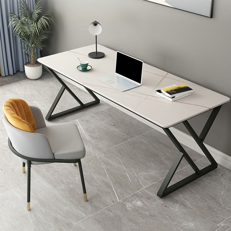 Modern Style Office Desk Sintered Stone Writing Desk with Metal Legs for Home