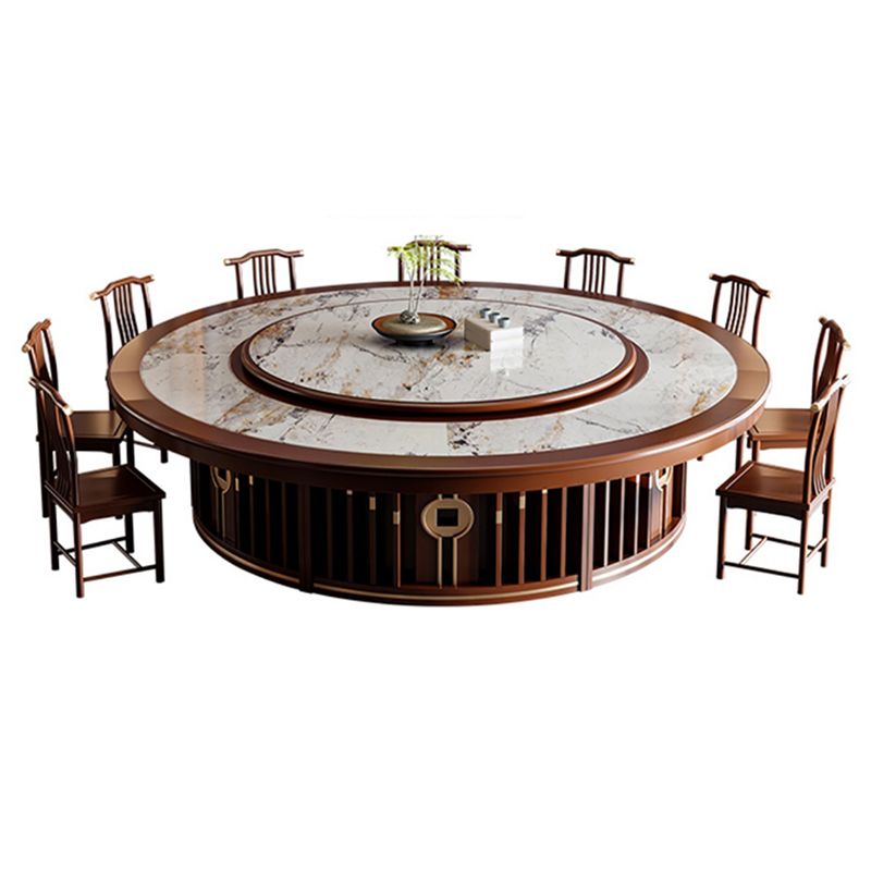 Round Tradition Dining Table for Home Stone Top Dinette Table with Rubberwood Base