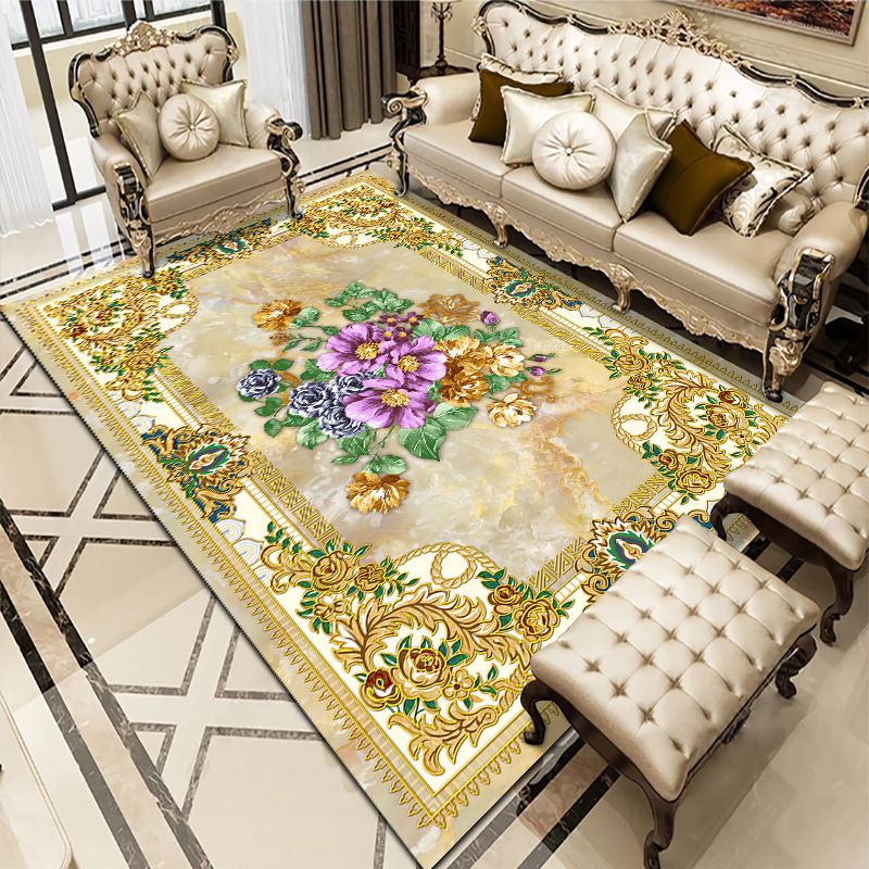 Multi-Colored Living Room Rug Americana Floral Pattern Carpet Synthetics Easy Care Non-Slip Rug