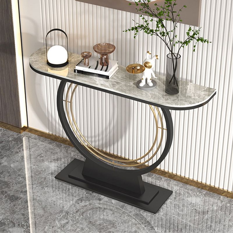 Hall Glam Scratch Resistant Half Moon Slate Pedestal Console Table