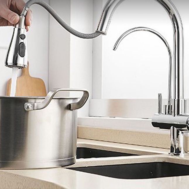 Modern 2-Handle Kitchen Faucet with Sprayer and Water Dispenser Bar Faucet