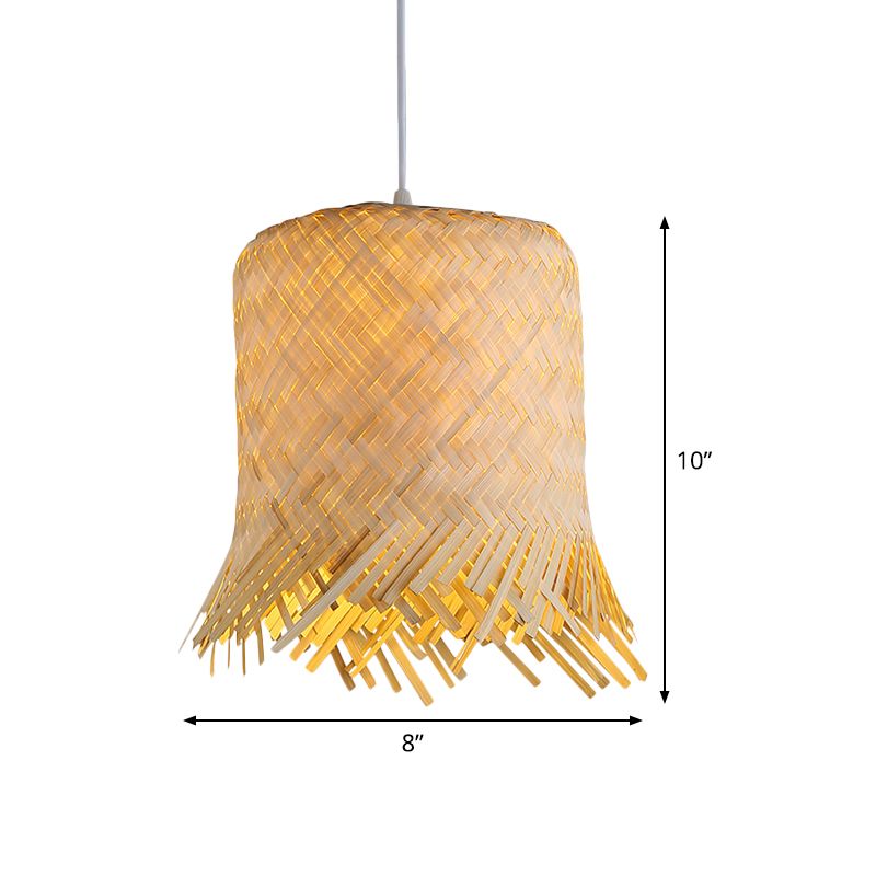 Lampada a sospensione contorta a mano giapponese Bamboo 1 testa 8 "/10" BEIGE APPEGGIO LUCE CHE