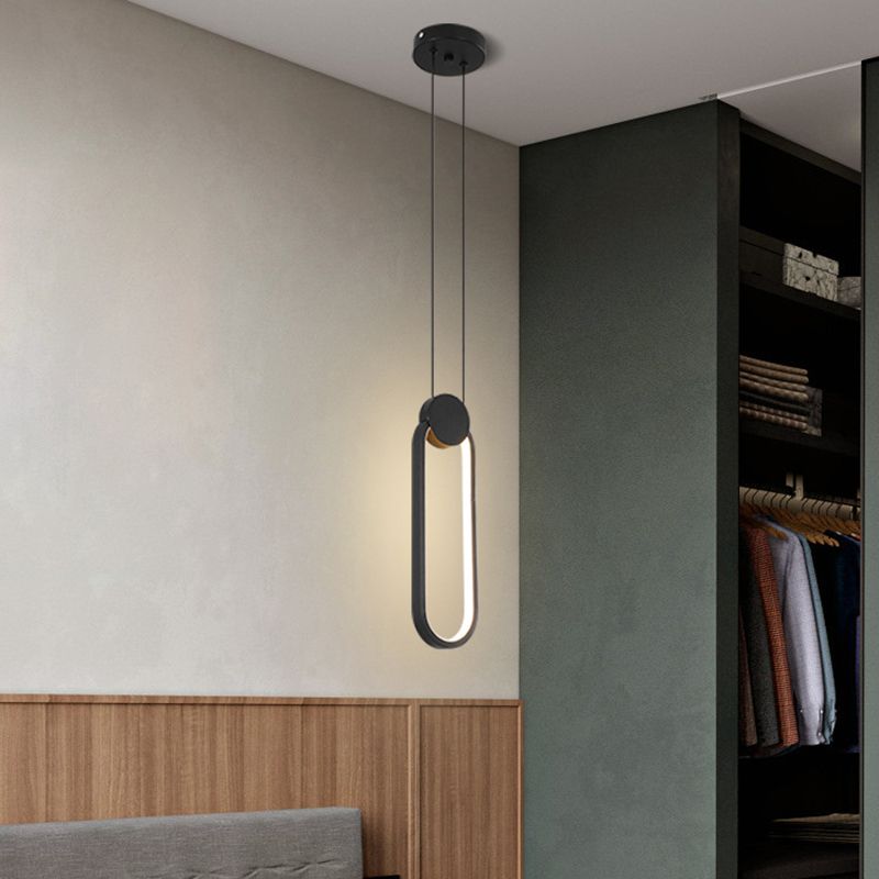 Contemporary Linear Shape Pendant Light Metal 1 Light Hanging Lamp in Black