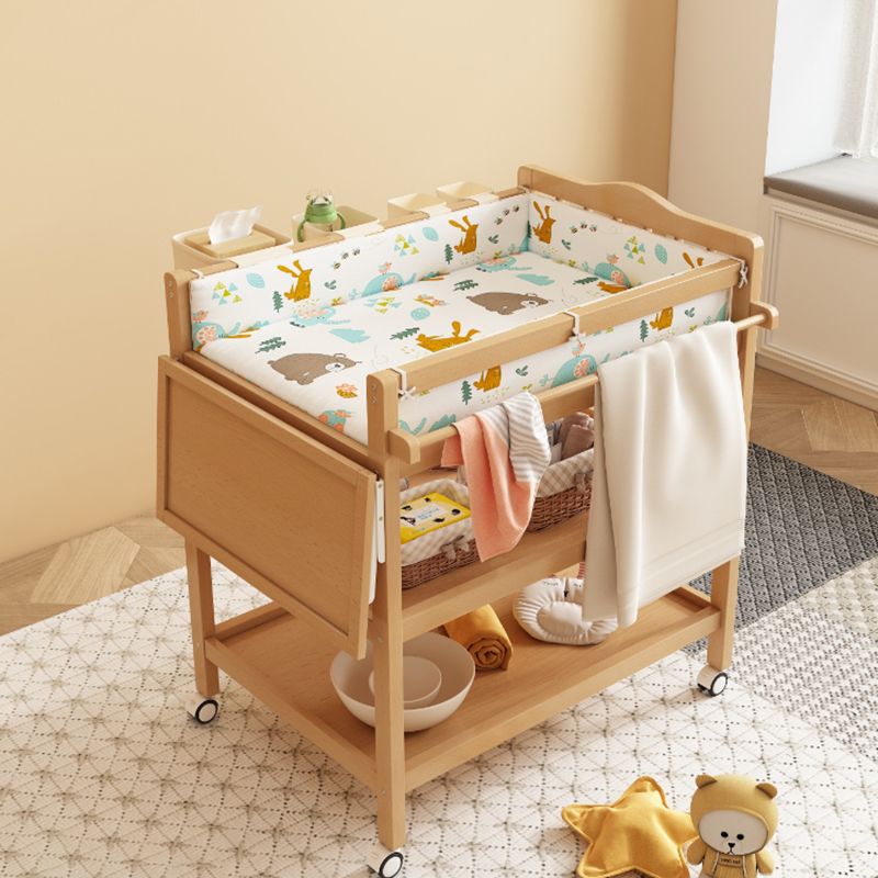 Flat Top Wooden Changing Table with Pad and Shelf Baby 2-in-1 Changing Table with Storage