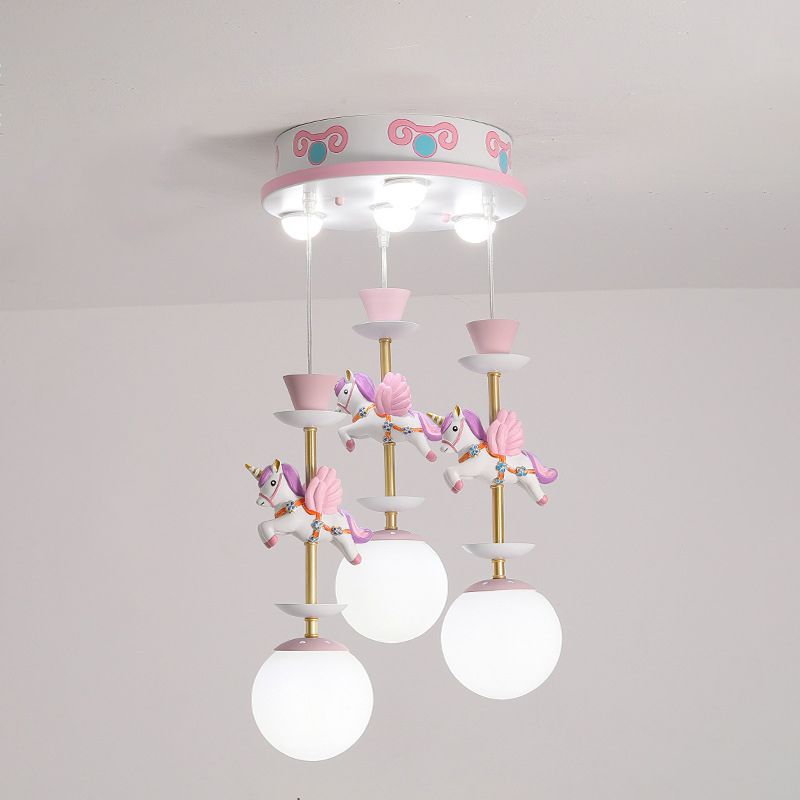 Pink Unicorn Multiple Pendant Light Fixture Kid Resin Hanging Ceiling Light for Nursery