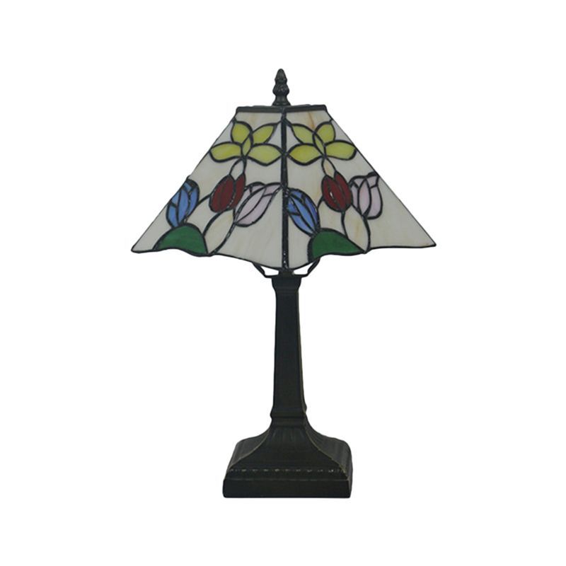 1 lampe de chevet de fleur légère Méditerranée rouge / jaune / bleu table en verre coupé clair pour la chambre