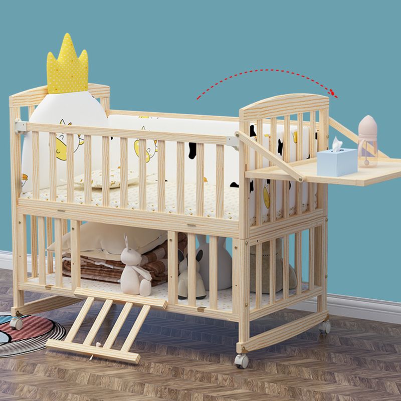 Wooden Light Brown Nursery Crib Country Arched Crib with Storage