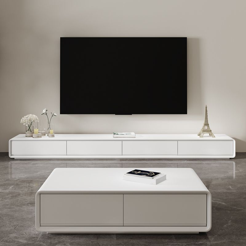 White Media Console Modern Faux Wood TV Stand Console with Drawers