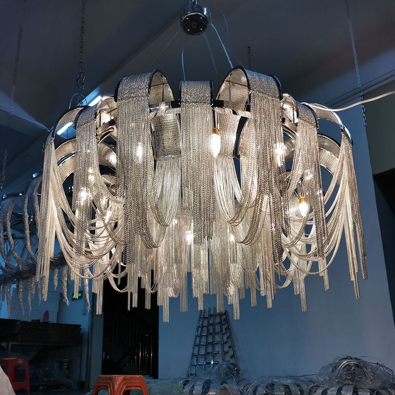 Postmodern Aluminum Hanging Light Fixtures Tassel Sockets Chandelier for Living Room