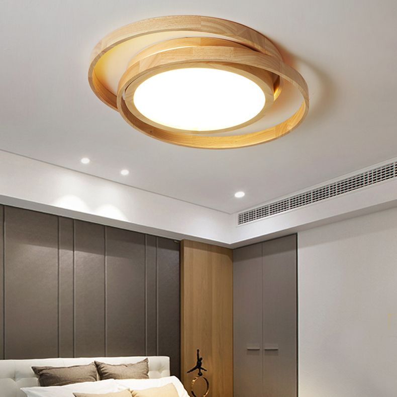 Modern Style Circle Flush Mount 1 Light Wood Ceiling Light for Bedroom