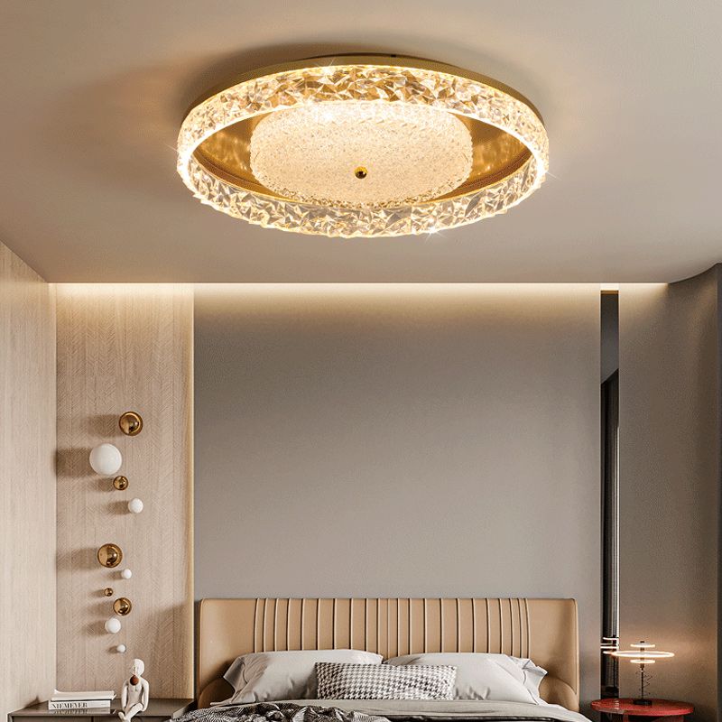 Contemporary Ceiling Light Round LED Flush Mount Light with Crystal for Living Room