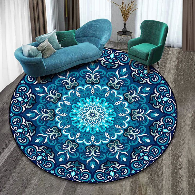 Persian Tribal Print Carpet Polyester Round Indoor Rug Non-Slip Backing Area Rug for Home Decoration