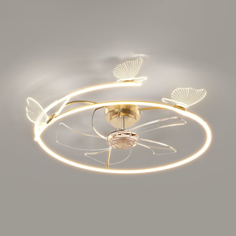 Metal and Acrylic Ceiling Fan Modern LED Circle Fan Lighting Fixture in Gold