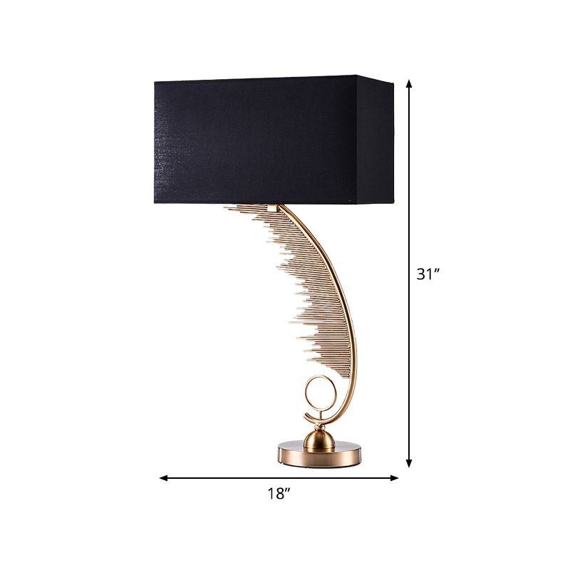 Nordic Rectangle Metal Night Lamp Fabric 1 Head Living Room Table Lighting in Black