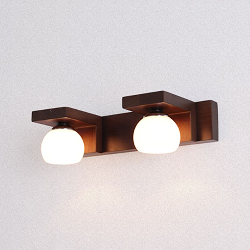 Industrial Glass Vanity Light Wooden Wall Light Sconce for Washroom