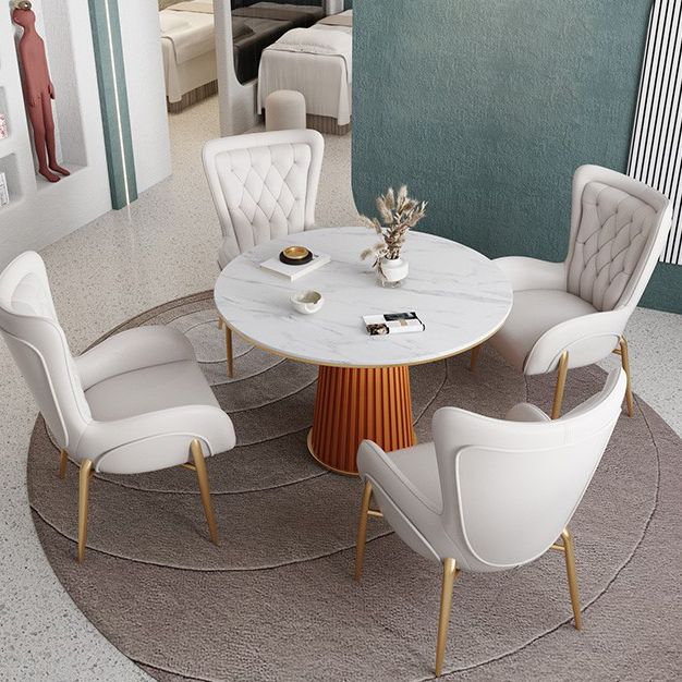 Glam 1/5 Pieces Dining Set Round Stone Dining Table for Dining Room