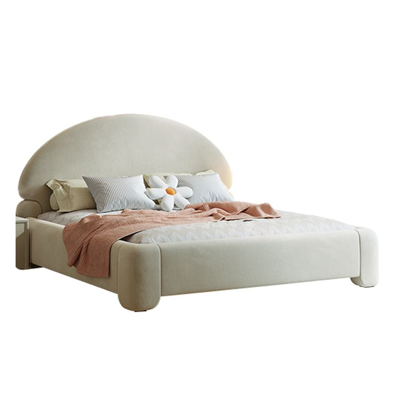 Cream White Upholstered Standard Bed Modern Solid Wood Simple Bed Frame with Mattress