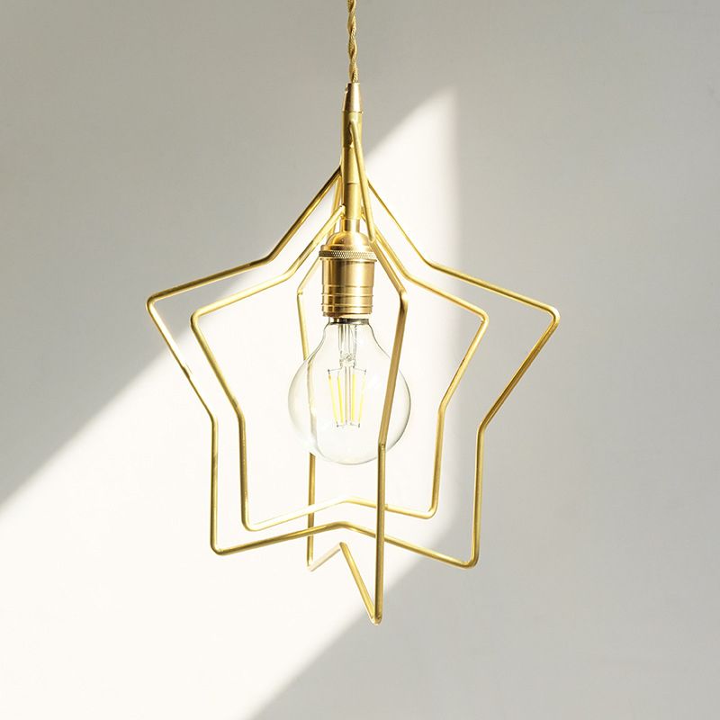 Étoiles Shape Shade Metal Pendant Lighting Retro Gold 1 Light Restaurant Lampe suspendue