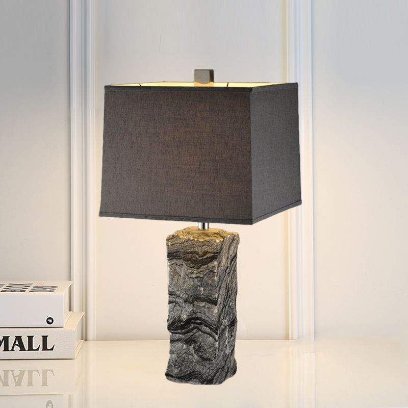 Marble Rectangular Night Table Light Modernism 1-Head Desk Lamp in Black with Fabric Shade