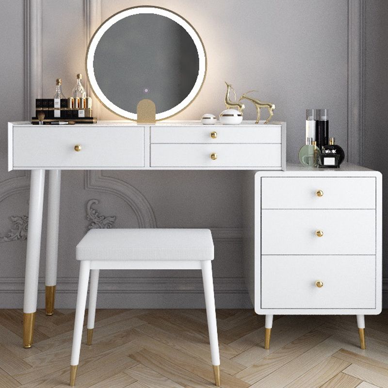 Modernist Solid Wood Vanity Dressing Table with Mirror and Stool