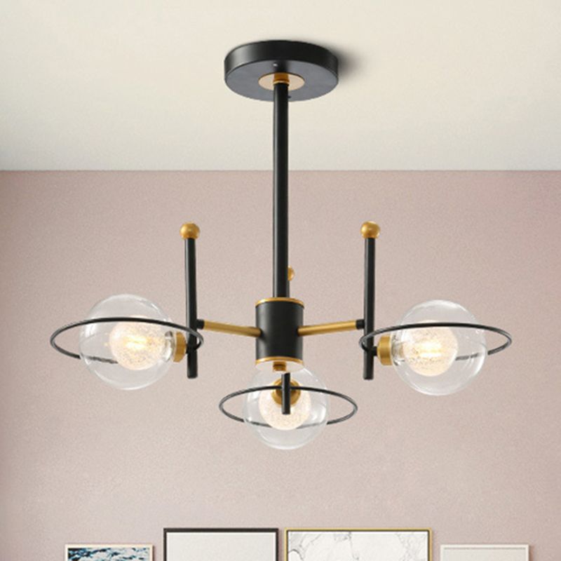 Contemporary Sphere Shade Chandelier with Ring Clear Glass Metal Suspension Light for Dining Room