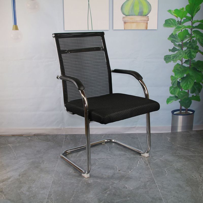 Modern Black and Beige Metal Desk Chair with Mid Back Home Office Chair