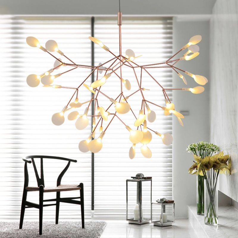 Metal Branch Pendant Lighting Modern Style Multi Lights Hanging Lamp in White