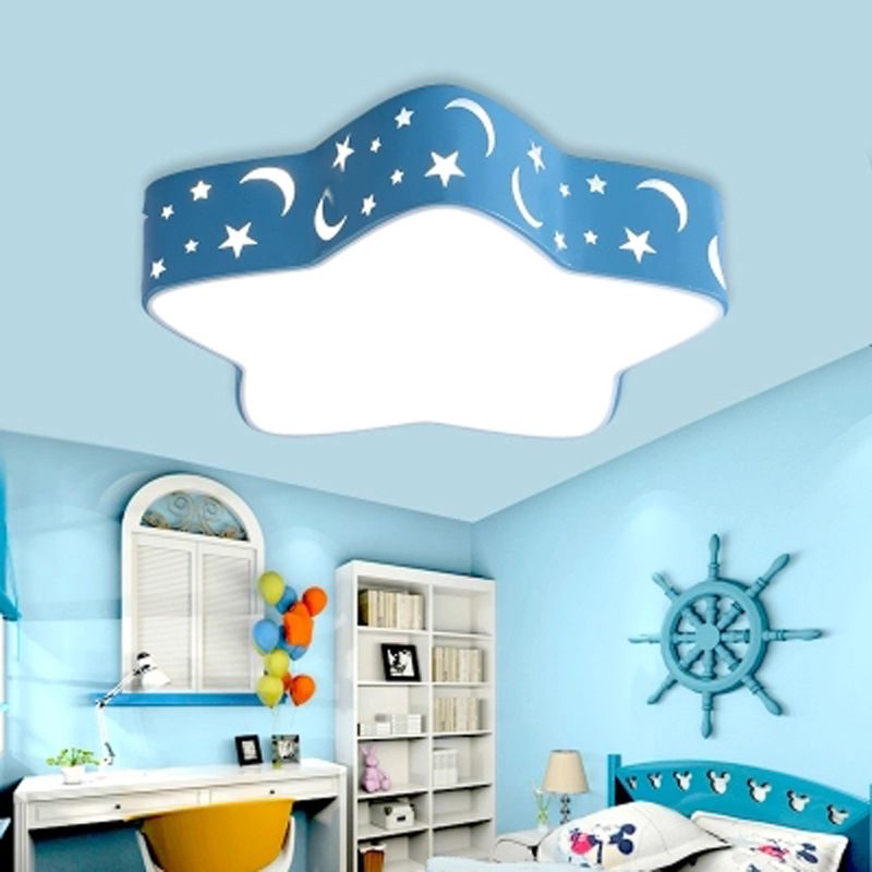 Kid Bedroom Etched Star Flush Mount Light Acrylic Cartoon Led Ceiling Fixture