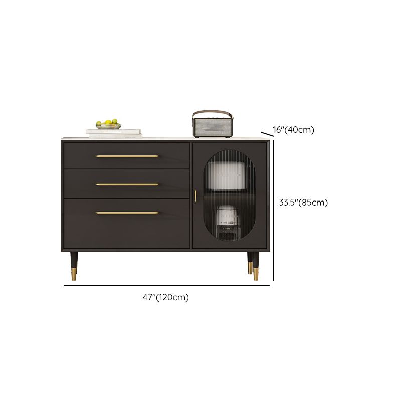 Modern Black Buffet Sideboard Engineered Wood Dining Server with Drawers and Storage