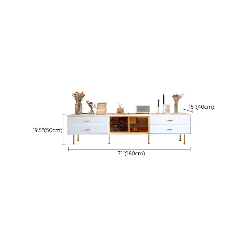 Glam Stone TV Media White 19.6" Height TV Stand with 4 Drawers