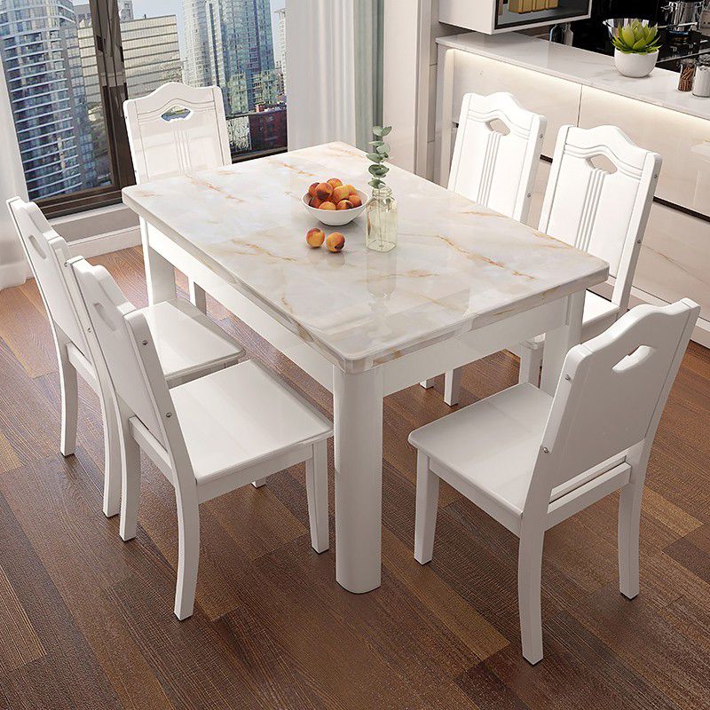 5/7 Piece Faux Marble Top Rectangle Shape Dining Room Furniture Set